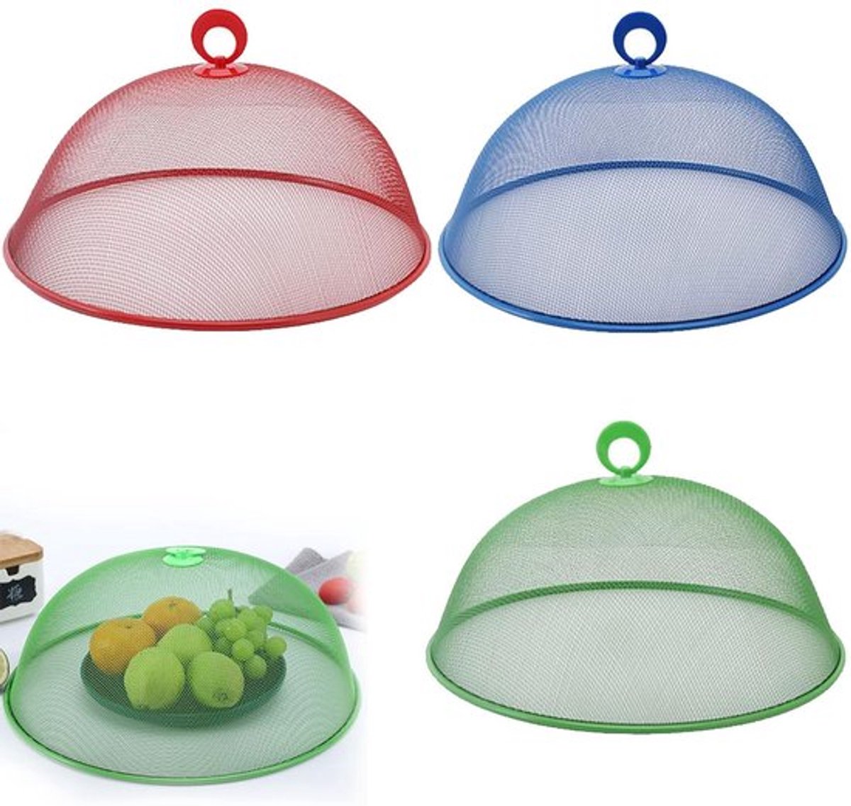Voedselafdekkingen 3 Stuks - Opvouwbare Afdekkingen - Insectenpreventie - Ademend Mesh - Geschikt voor Buiten - Handvat voor Gemak - Voedseldeksel
