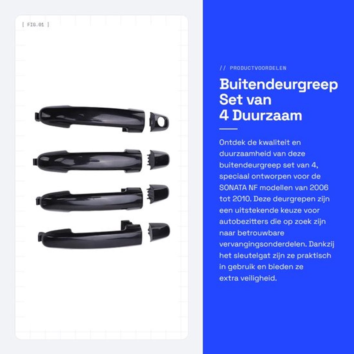 Buitendeurgreep Set van 4 - Deurgreep met Sleutelgat - ABS-constructie - Zwart - Duurzaam - Compatibel met SONATA NF 2006-2010