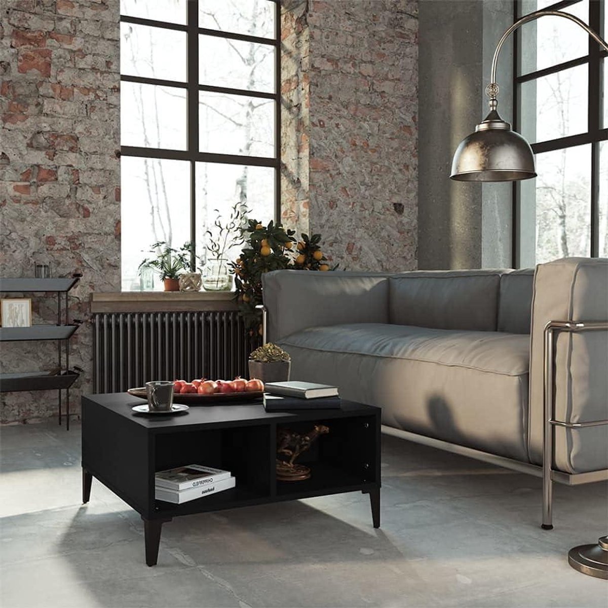 Salontafel - Koffietafel - Woonkamer Inrichten - Vier Opbergvakken - 60x60x30 cm - Zwart