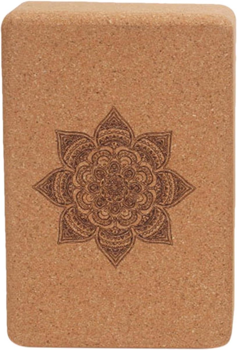 Kurk Yoga Blok - Yoga Baksteen Oefenblok - Houding Verbeteren - Bloemenpatroon - 22.5 x 15 x 7.5 cm - Houtkleur