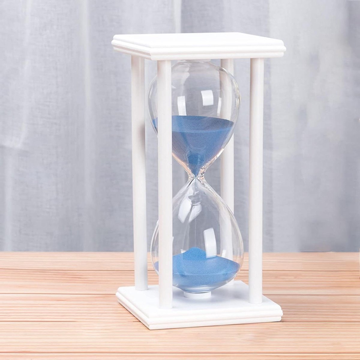 Zandloper Timer - Zandklok Decoratie - Tijd Beheren - Houten Frame - 14.3x8.1cm - Wit Blauw Zand
