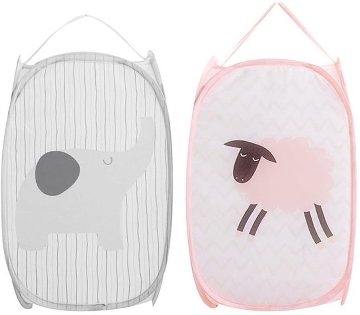 Opvouwbare wasmand, set van 2, pop-up wasmand, gaas, 30 x 30 x 50 cm, wasmand waskorven met handgrepen, stoffen mand, statiegeldflessen, collectie