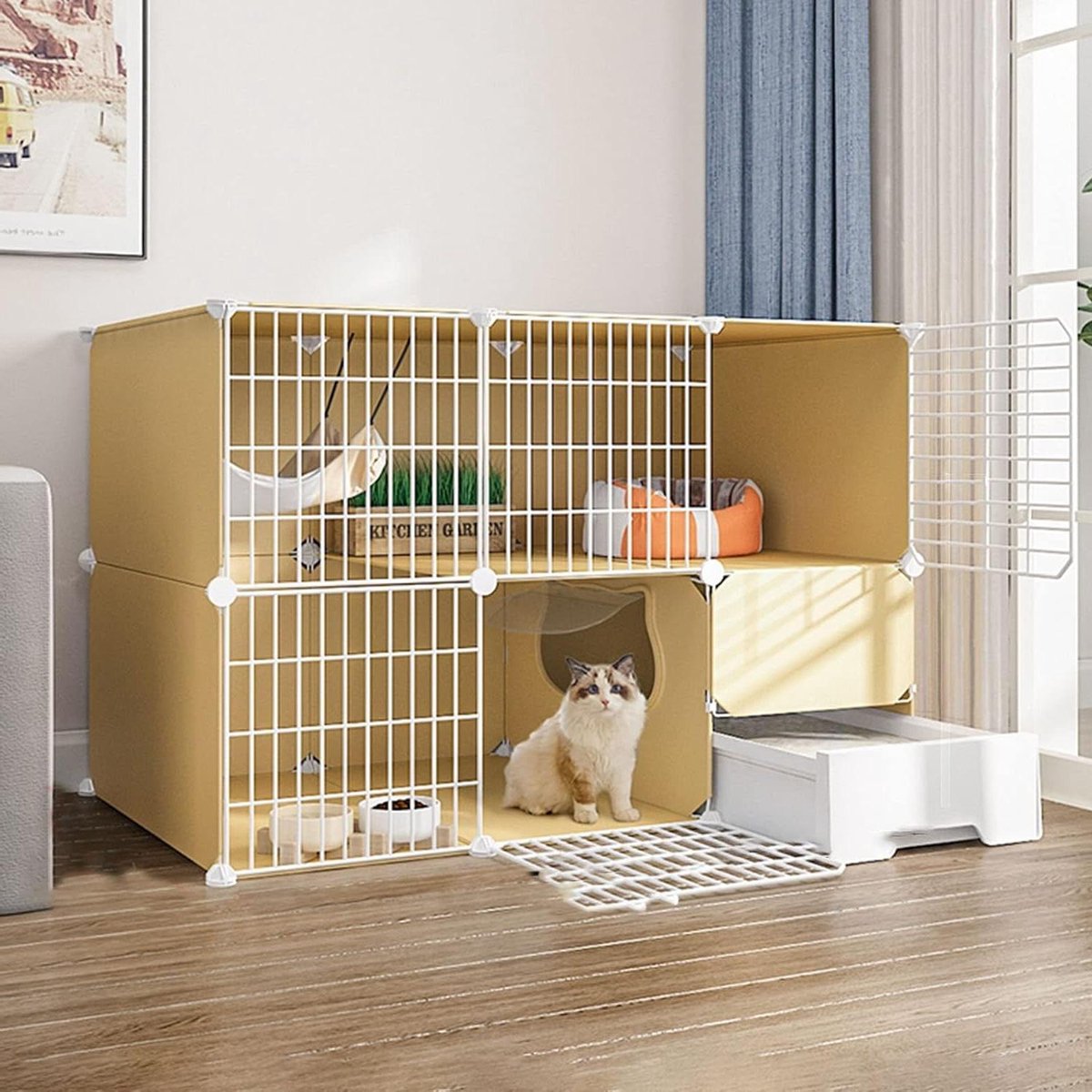 Kattenkooi - Kattenren Speelbox - Veilig Spelen - Zelfstandig Ontwerp Kattenbak - 111 x 49 x 73 cm - A