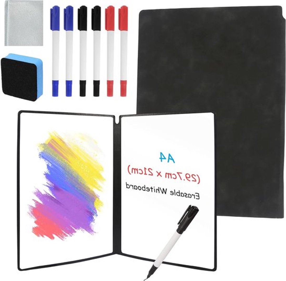 Herbruikbaar A4 Draagbaar Whiteboard - Mini Whiteboard met Pen, Gum en Netzak voor Kantoor, School en Thuisgebruik