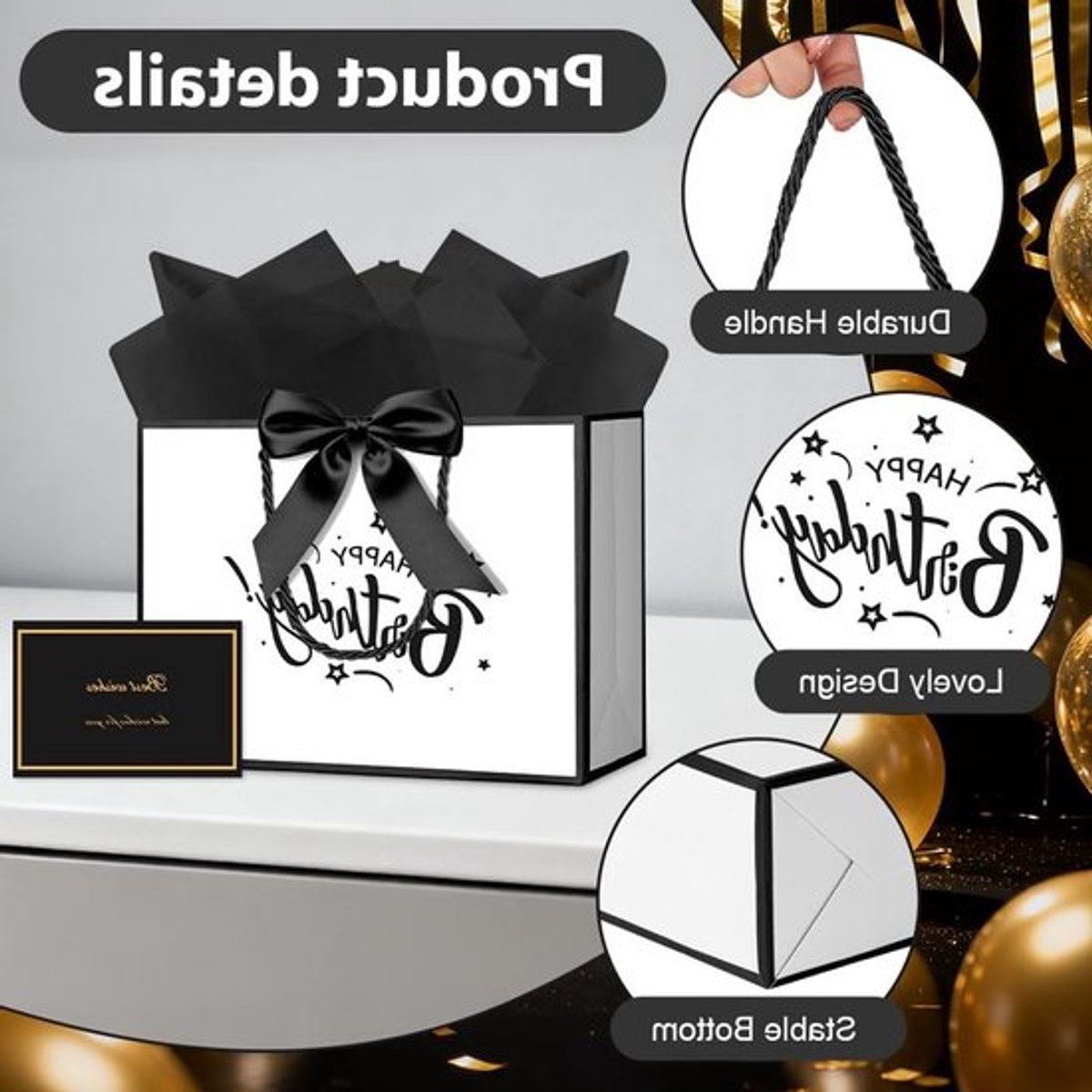 Papieren Cadeautassen met Handvat, 32 x 22 x 10 cm, Ideaal voor Verjaardag, Kerst en Bruiloft met Strik en Kaart + 3 Zakdoeken