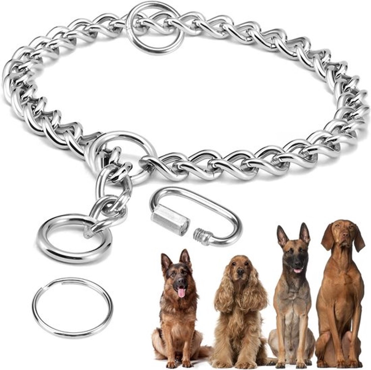 Verstelbare Hondenhalsband van RVS, 65 cm, Veiligheidsgesp, Ideaal voor Training en Wandelen, Duurzaam en Comfortabel