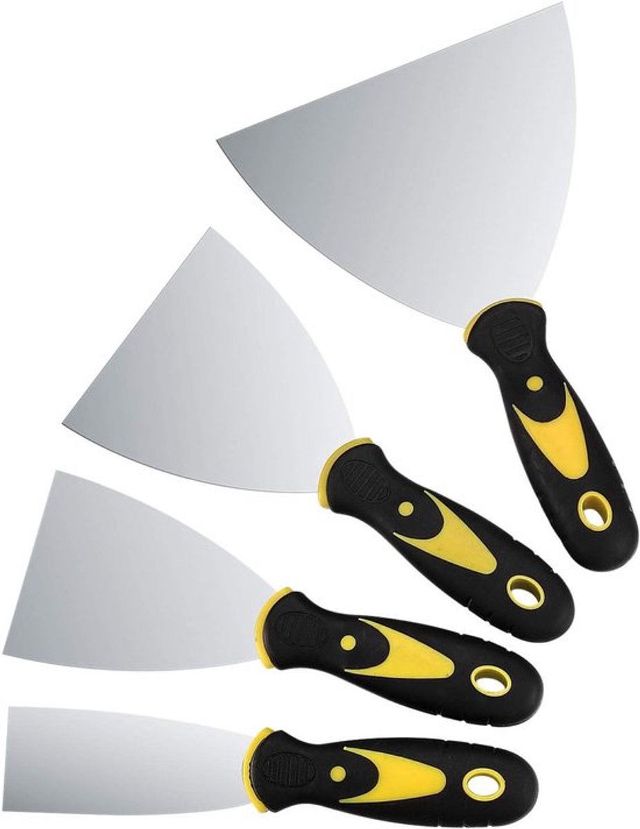Set van 4 RVS Spatels voor Droge Constructie, Schrapers en Paletmessen, Ideaal voor Schilderwerk en Klussen (3 Inch, 10,5 cm; 10 cm; 15 cm)