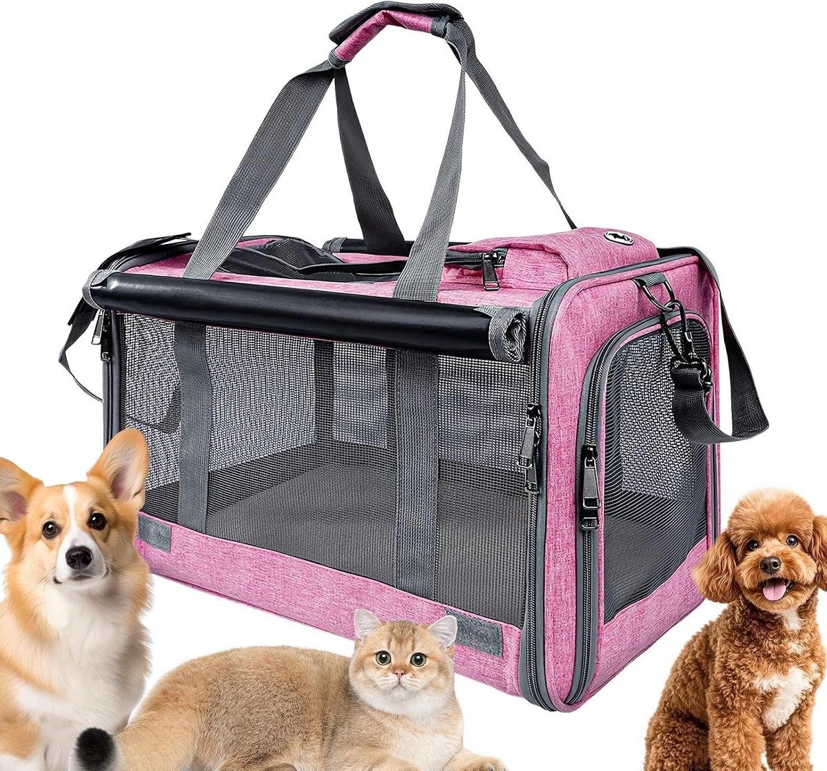 Kattenvervoerder Tas - Draagbare Kattenmand - Veilig Vervoeren - Ademend Mesh Ontwerp - 46x30x30 cm - Roze