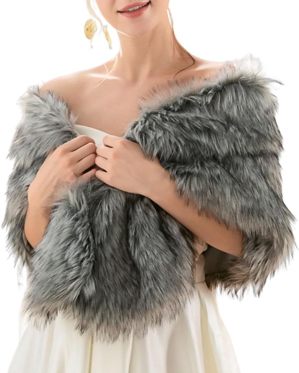 Elegante Bruids Sjaal van Nepbont - Luxe Wrap voor de Bruid, Perfect voor Koude Dagen en Ceremonies, Grijs