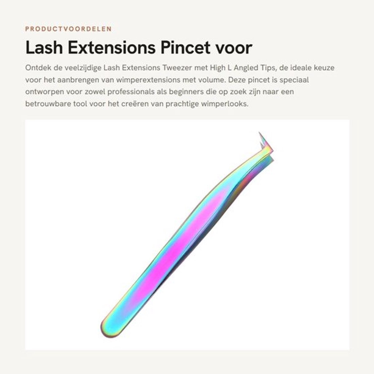 Lash Pincet RVS Ergonomisch - Wimperextensions - Volume Wimpers - High L Angled Tips - Comfortabele Grip - Geschikt voor Decoraties - Wimperpincet