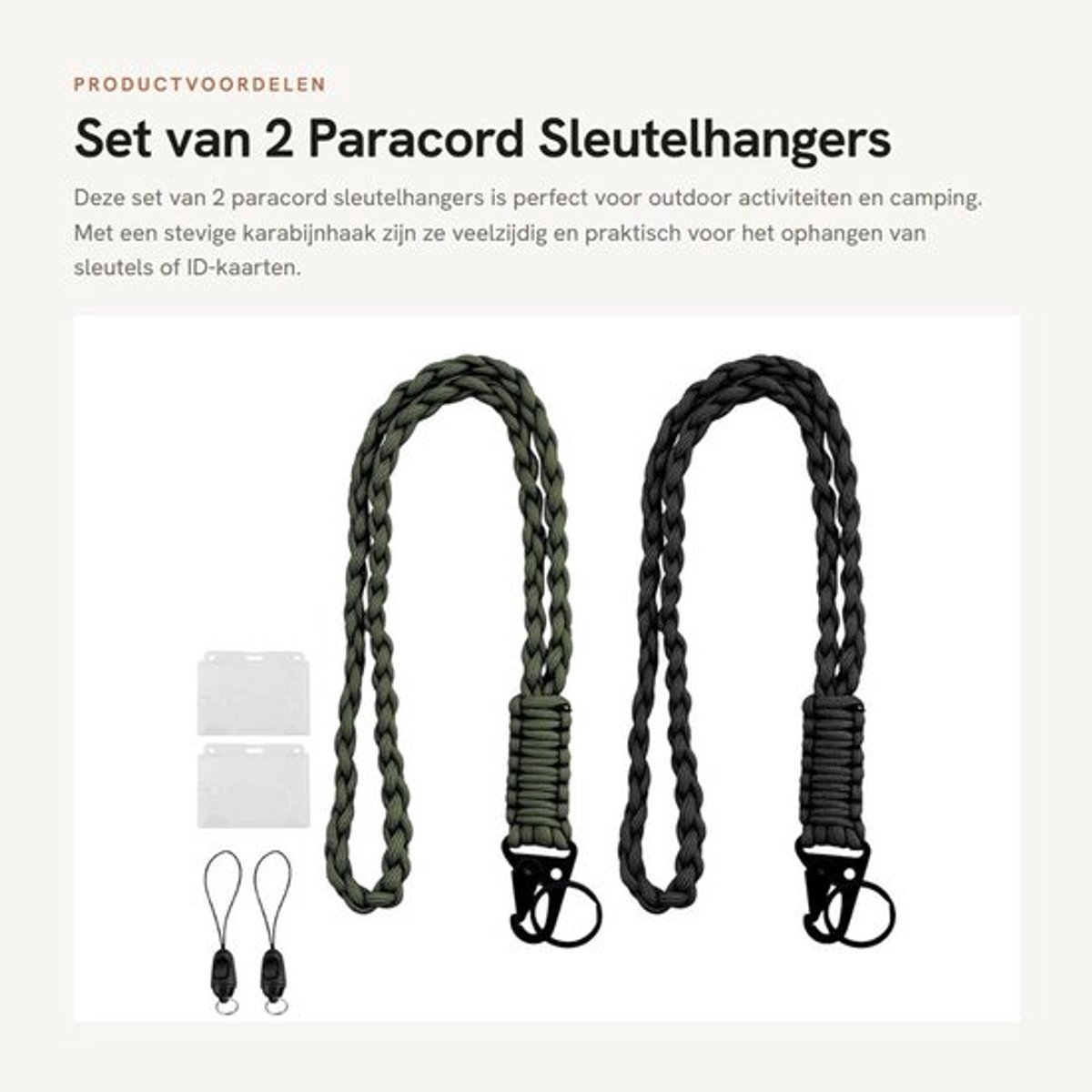 Sleutelhanger Paracord 2 stuks - Sleutelkoord met karabijnhaak - ID-kaarten houder - Outdoor - Camping - Hoogwaardig materiaal