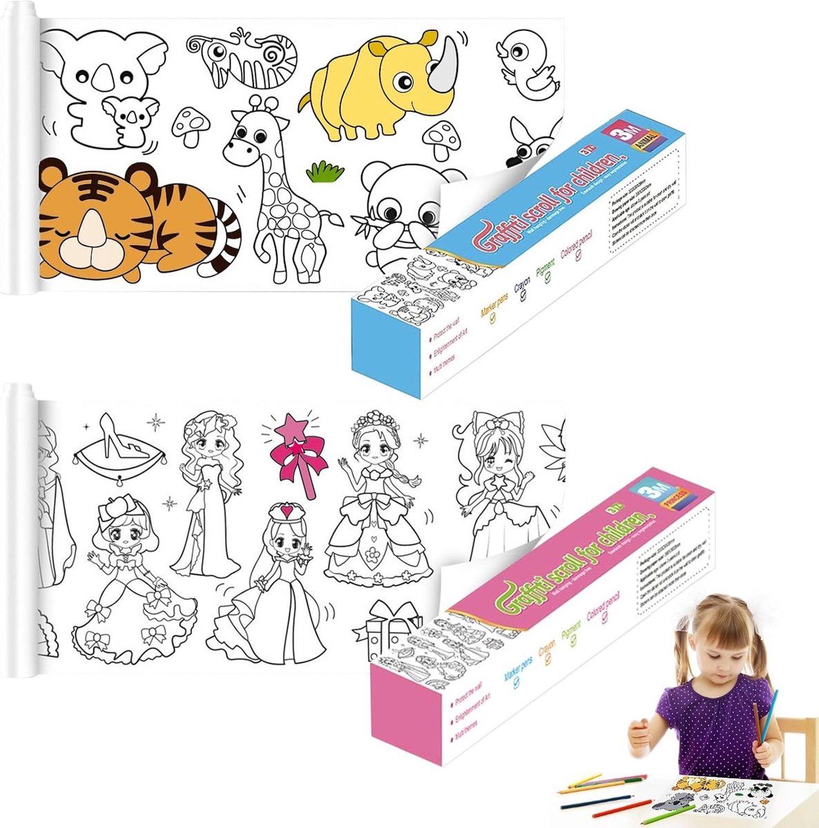 2 Snijbare Schilderrollen voor Kinderen, 30x300cm Tekening Rol | Zelfklevend Schilderpapier, Kleurrol, Ideaal voor Creatieve Wanddecoratie en Kunstprojecten