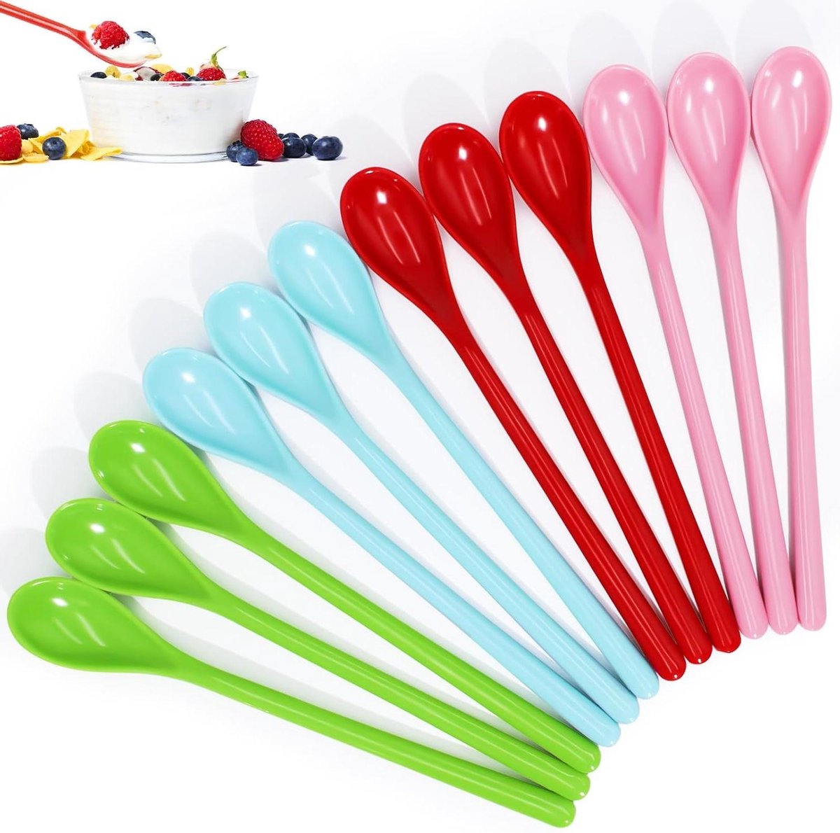 Plastic Lepel Lang - Dessertlepel IJslepel - Koffie Roeren - Glad Oppervlak - 18.5 cm - Meerkleurig