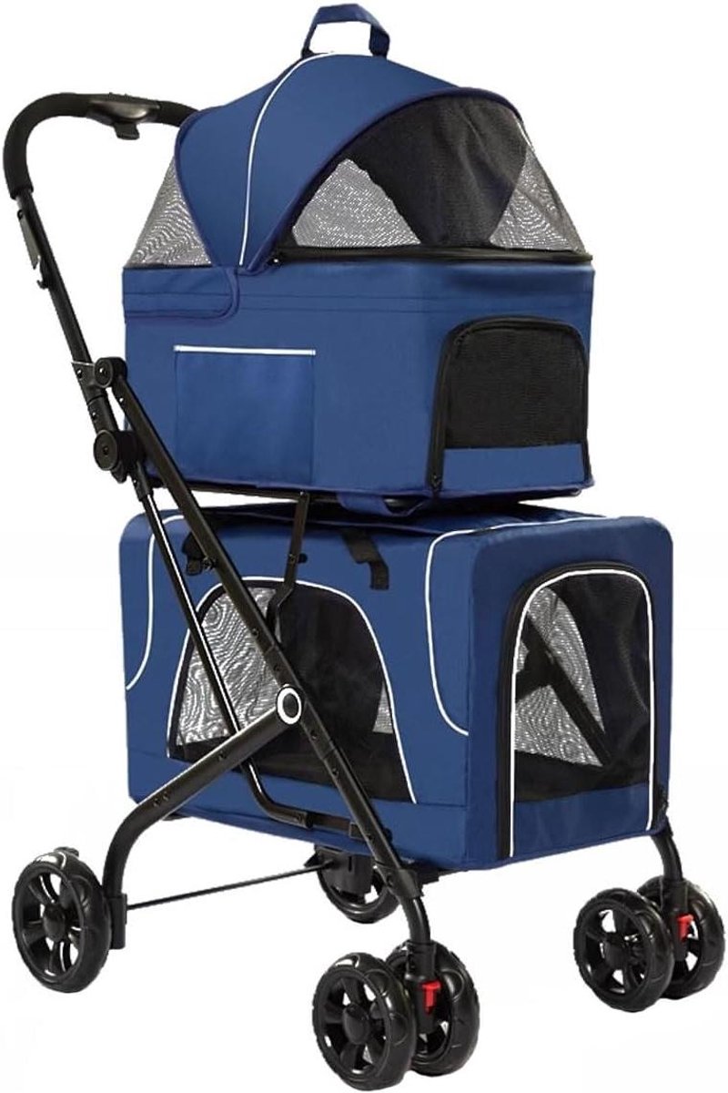 Dubbele Huisdieren Kinderwagen - Hondenbuggy Kattenbuggy - Reizen met Huisdieren - Met 2 Afneembare Draagtassen