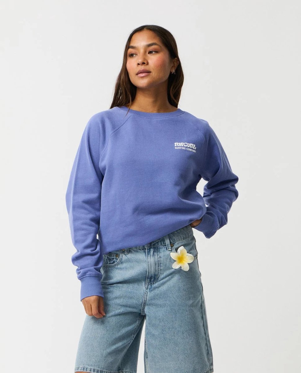 Rip Curl Surf Puff Raglan Relaxed Crew - Mid Blue