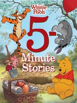 Winnie de Poeh, Knorretje, Teigetje en Iejoor met een mand met picknickspullen en een grote rode 5: '5-Minute Stories'.