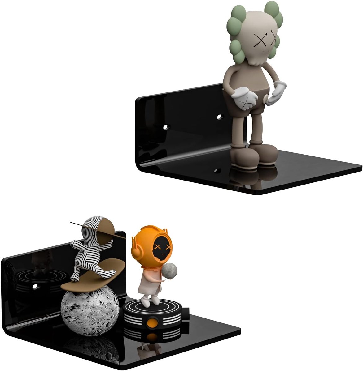 15 cm kleine zwarte wandplanken, set van 2, wandmonteerbaar displayrek voor slaapkamer, woonkamer, slimme luidspreker, klok, decoratie, set van 2 stuks