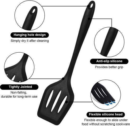 Spatels,2 stuks Slotted Spatula siliconen spatel,anti-aanbaklaag Siliconen Kookgerei Set, Sleufspatel,hittebestendige spatel, visspatel, spatel keukengerei, voor gecoate potten — afbeelding 3