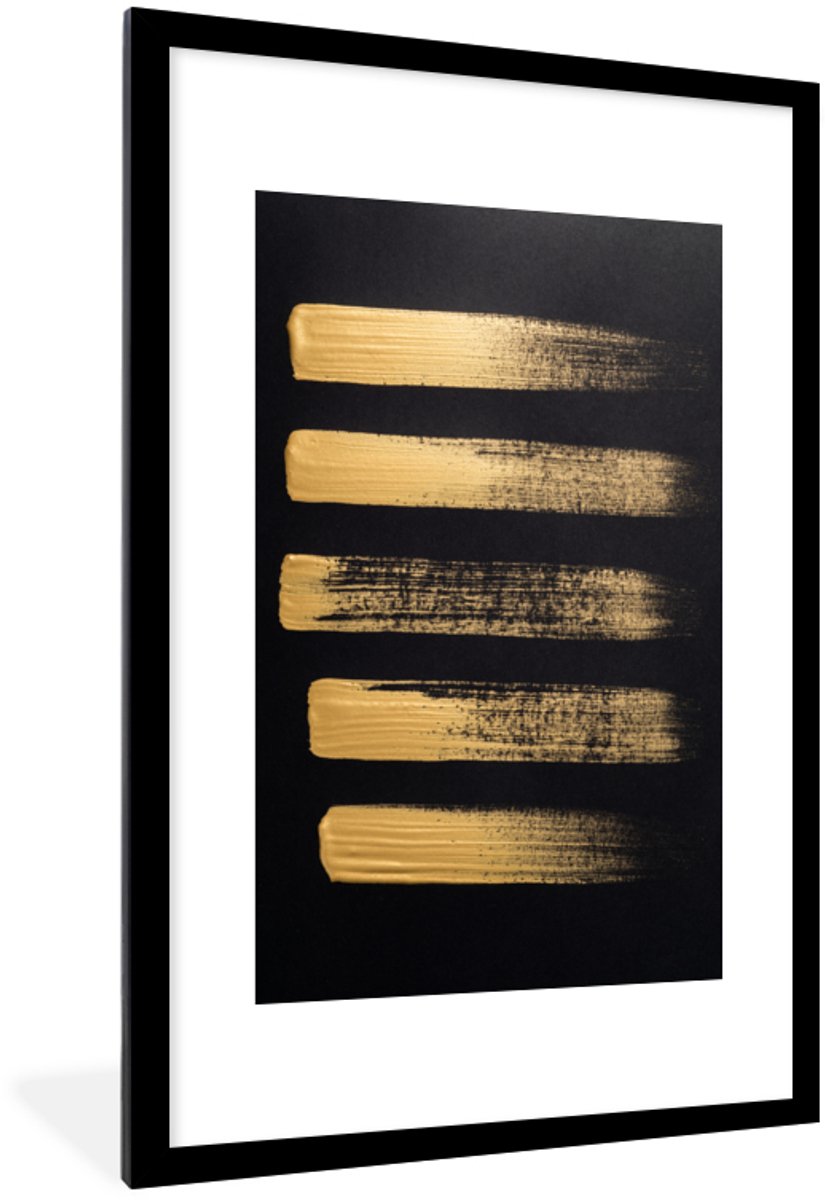 Poster in lijst - Fotolijst 60x90 cm - Posters - Patroon van gouden verf op een zwarte ach