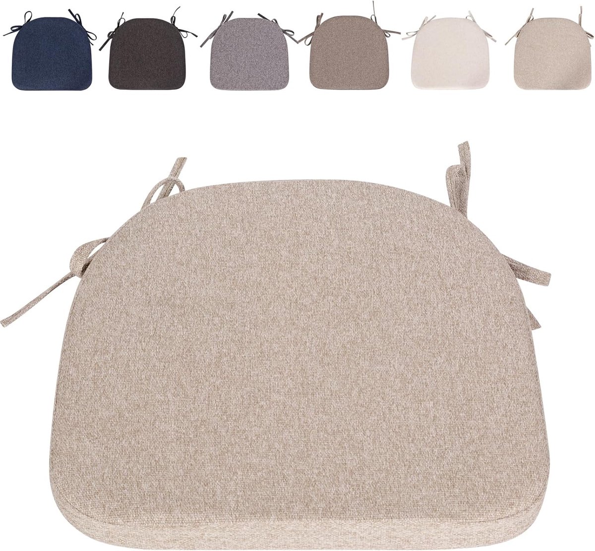Set stoelkussens met banden (43 x 41 cm), antislip, halve cirkels, comfortabel, wasbaar, antislip, ideaal voor huis en tuin (beige, 1 stuk)