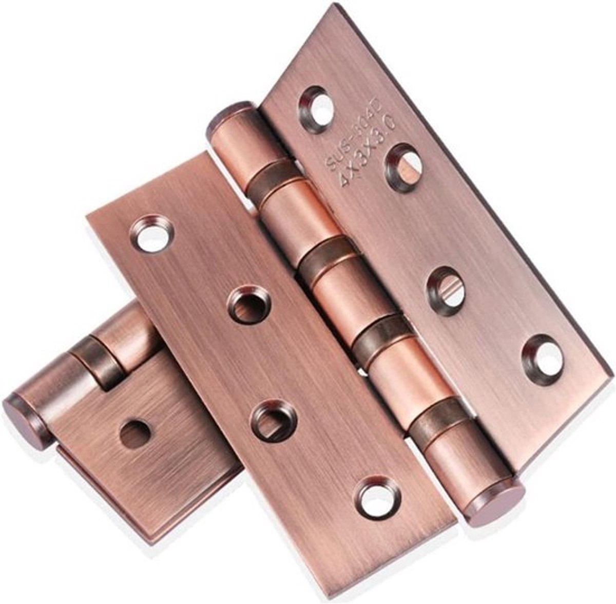RVS Scharnieren 100mm - Deurbeslag in Oud Koperkleur - Set van 4 stuks