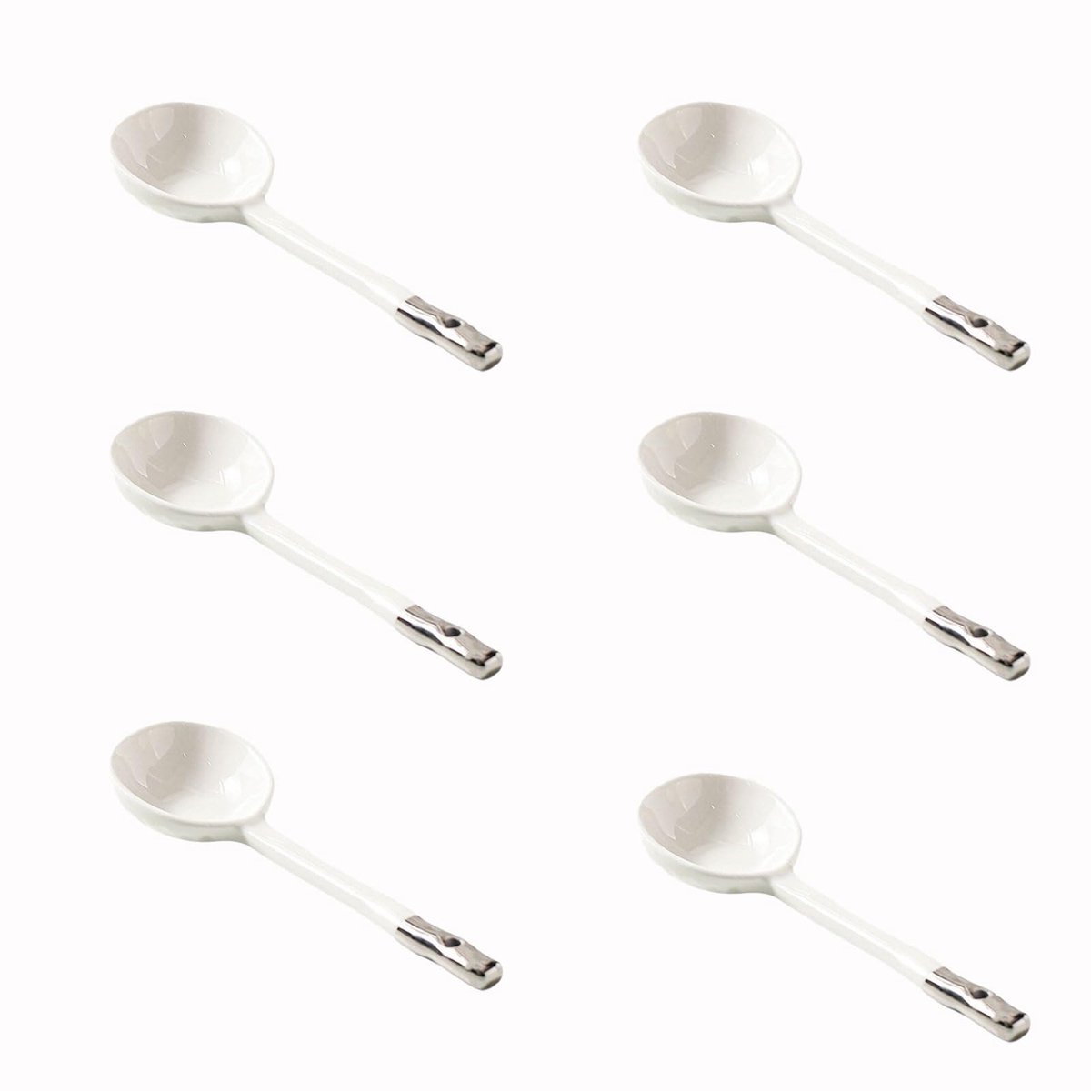 Dailygoods- Soeplepel Set van 6 - Japanse Stijl - Keramisch - Antislip Handvat - Voedselveilige Coating - Slijtvast Porselein - Lepels