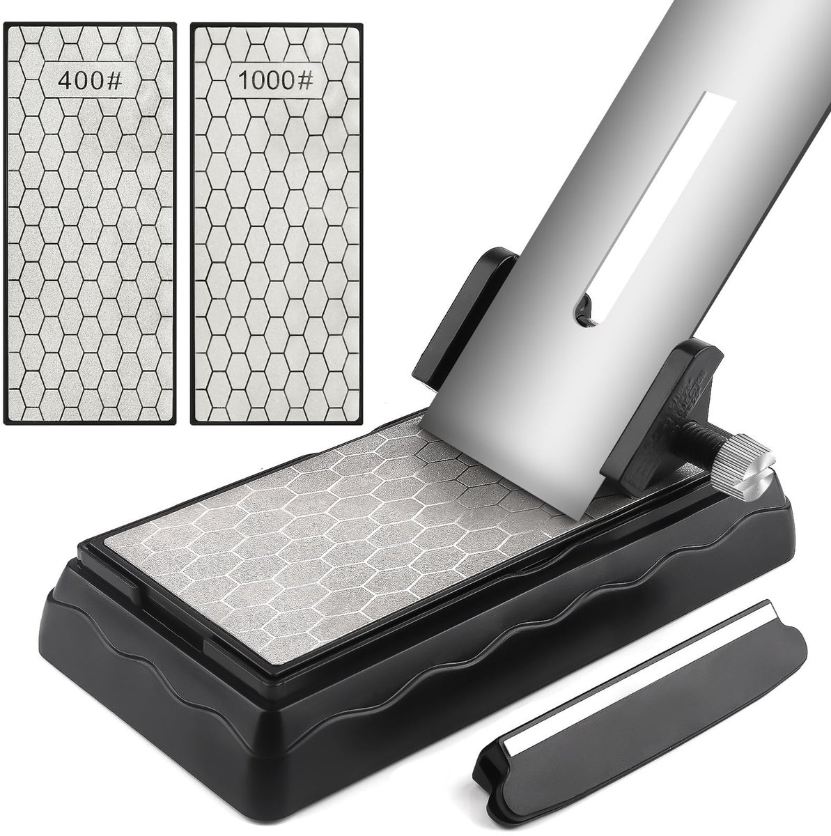 Dailygoods- Diamantslijpsteen Dubbelzijdig - Slijpsteen voor Messen - Slijpgeleider - Antislipbasis - Hoekgeleider - 400/1000 Korrel
