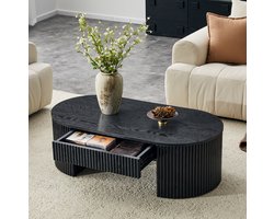 OKWISH Salontafel - Ovaal Met Lade - 105 x 54 x 38 cm - Verborgen Opbergruimte Voor Woonkamer - MDF Zwart Met Houtlook