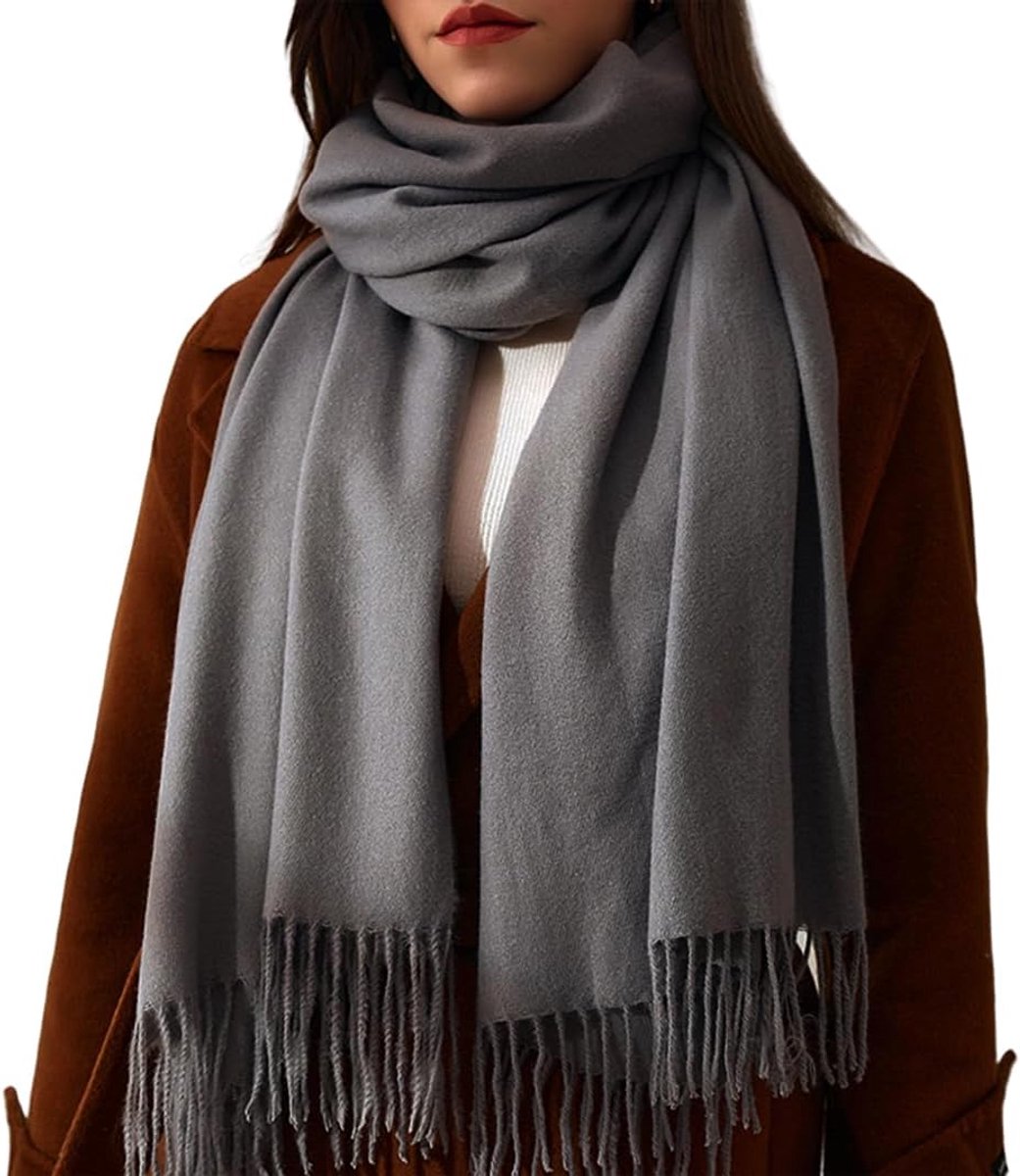 Sjaals met franjes voor dames en heren, elegant, warm en zacht, groot, 180 x 70 cm