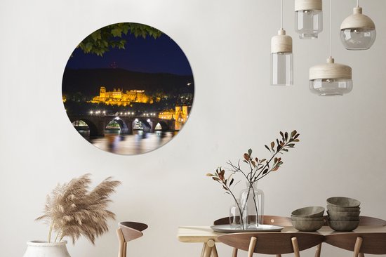 Château de Heidelberg dans la nuit Cercle mural aluminium ⌀ 90 cm - impression photo sur cercle mural / cercle vivant / cercle de jardin (décoration murale)