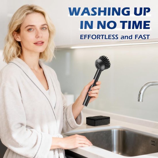 Afwasborstel met Spons, 4 stuks Duurzame Borstel en Dubbelzijdige Afwasspons met Scrub Schuurspon,voor Keuken, Badkamer, Tegels en Pannen — afbeelding 4