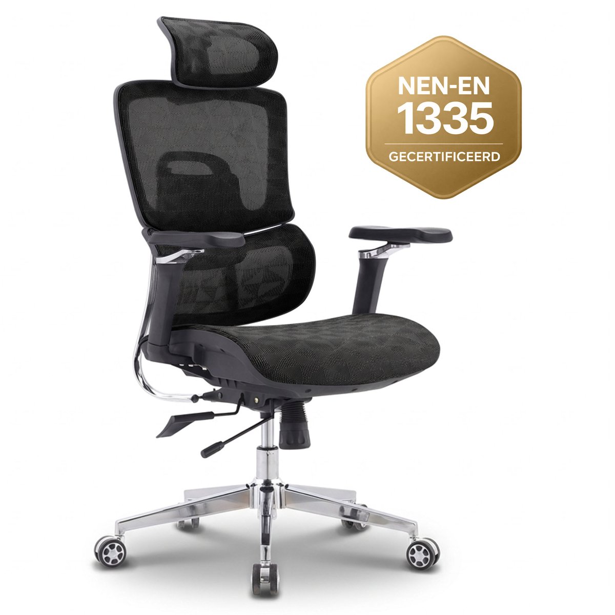 LornePro Ergonomische Bureaustoel - Bureaustoelen voor Volwassenen - Gamestoel - 6 Verstelpunten - Ademend Mesh - 5D Armleuningen - NEN-EN1335 - Office Chair - Zwart