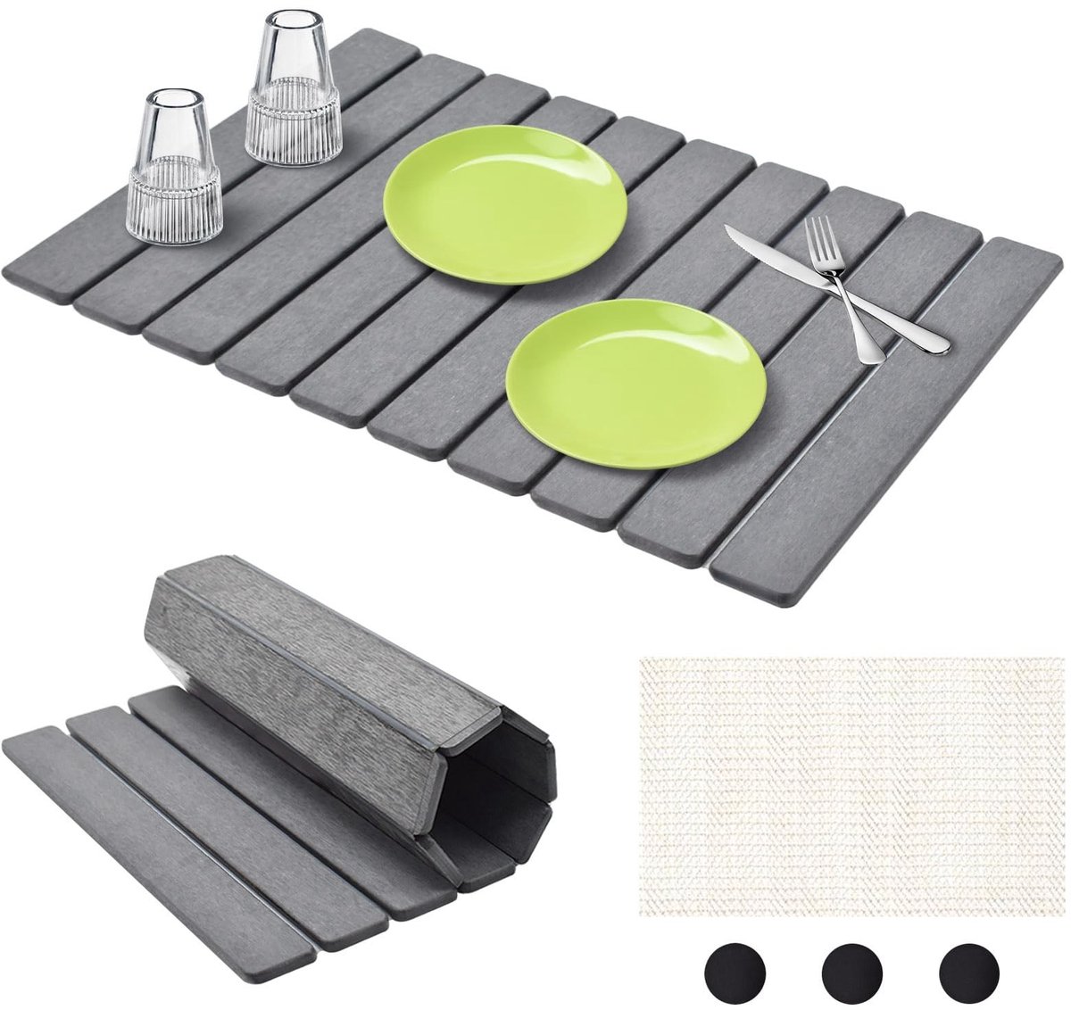 Dailygoods - Afdruipmat voor servies, 59 x 39 cm, sneldrogend, antislip, kiezelgoermat voor keuken, werkblad, opvouwbare afdruipmat voor afdruiprek, servies, kopjes, donkergrijs