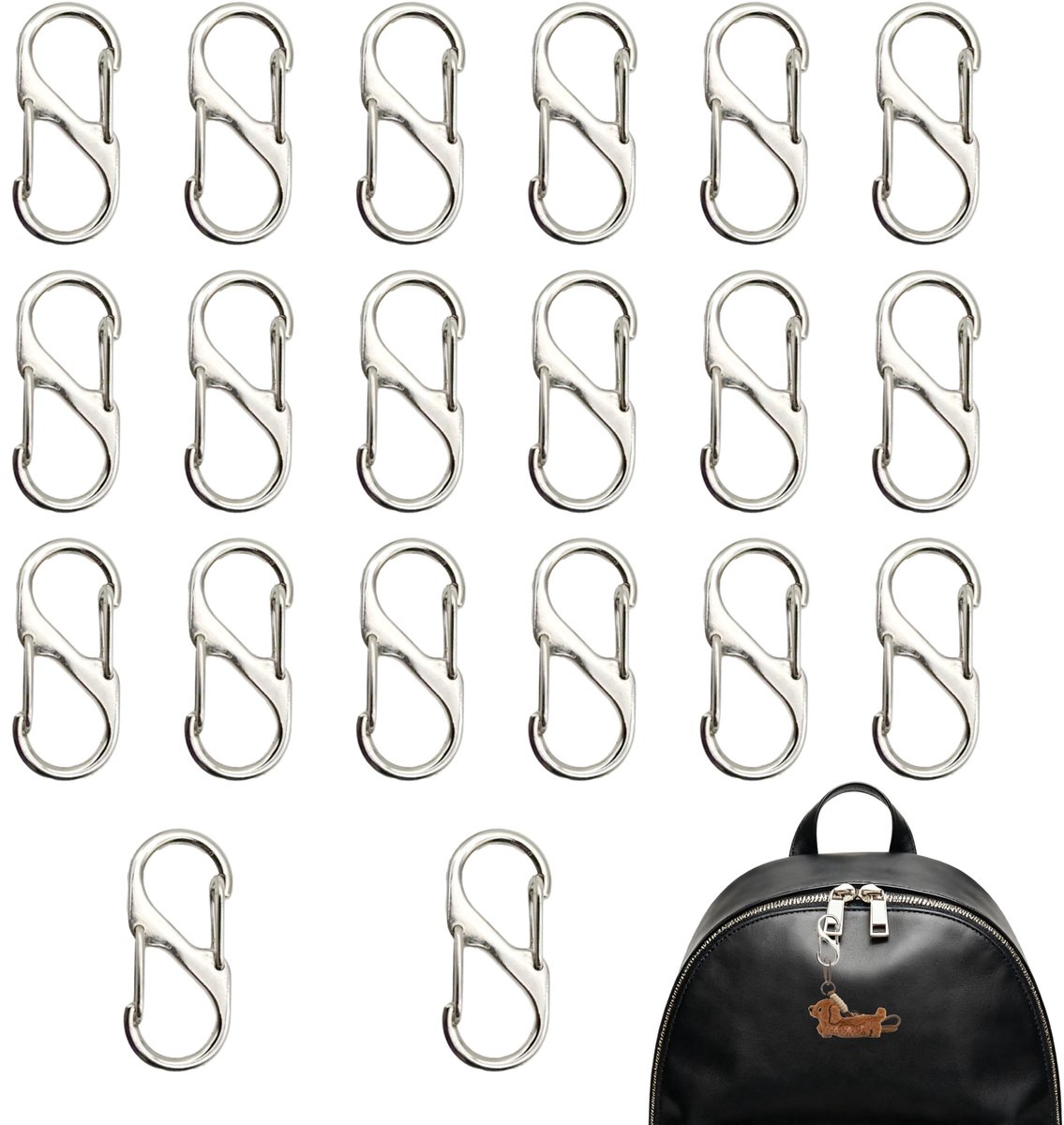 Dailygoods- Karabijnhaken 20 Stuks - Lichtgewicht - Zinklegering - Roestbestendig - Compact - Ideaal voor Sleutelhanger - Haakjes