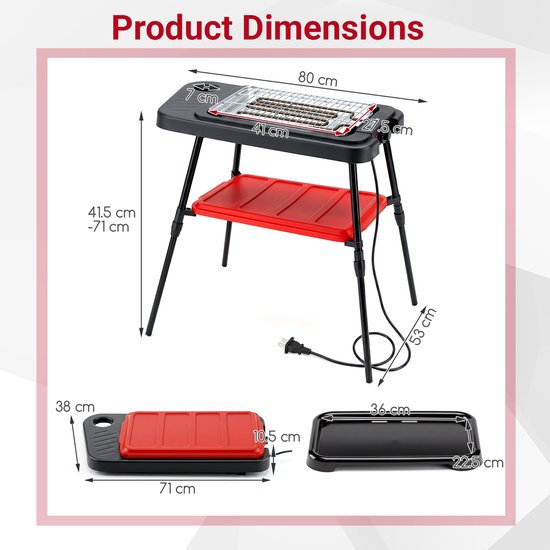 2 in 1 Elektrogrill 2000W Staande Grill met Dubbele Grillplaten & Hoogteverstelbare Standaard — afbeelding 4