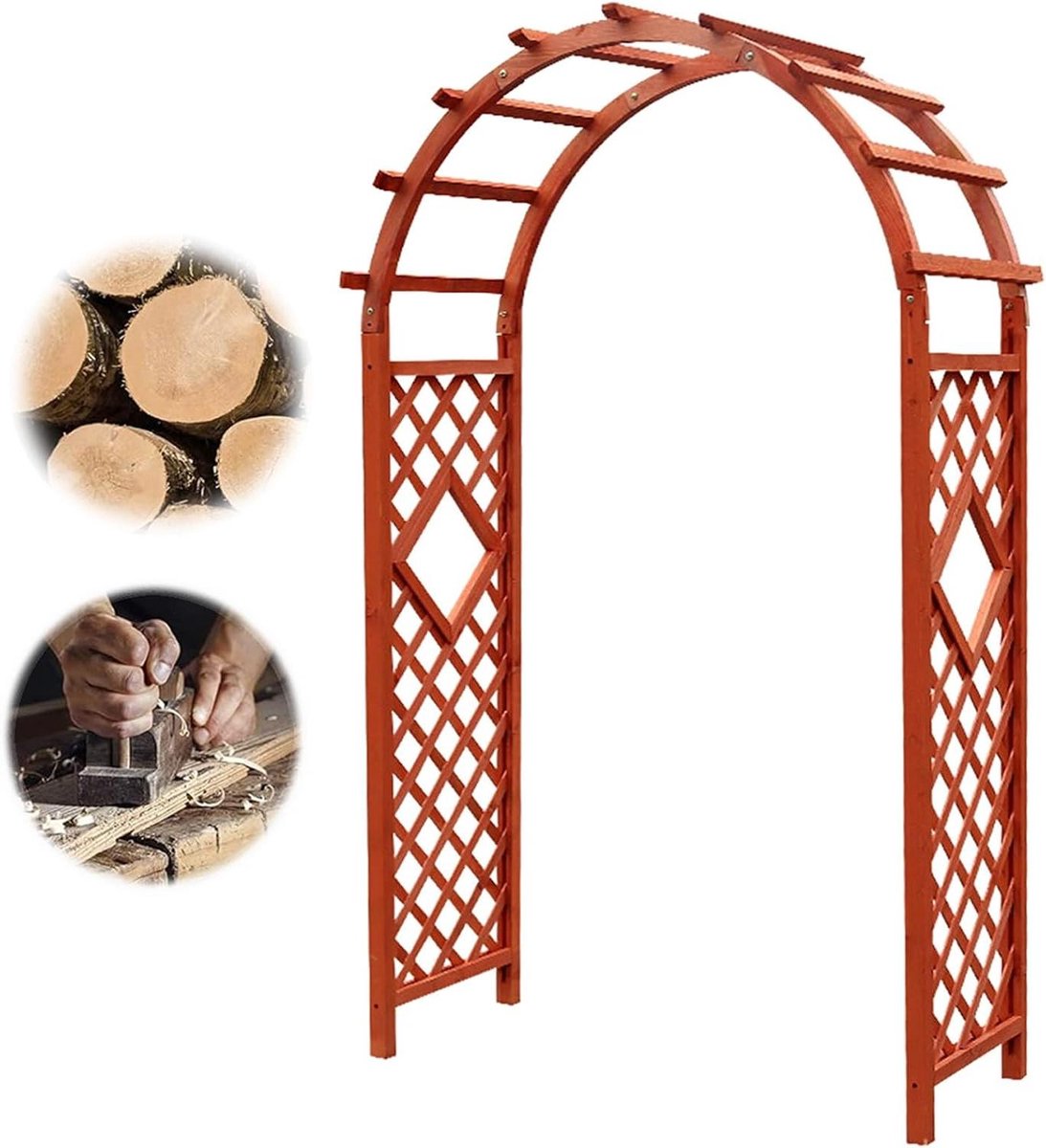Houten Boog Prieel - Tuinboog Klimplanten - Decoratieve Entree - Weerbestendig Cederhout - B120*H215CM - Oranje