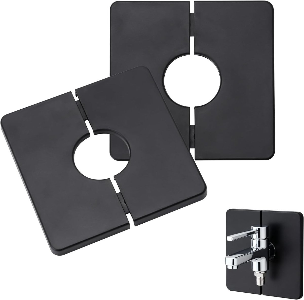 Decoratieve Douchekap, Vierkante Zelfklevende PVC Buiskap voor het Bedekken van Draden, Kranen en Gaten in Muren, Ideaal voor Badkamer en Keuken (Zwart)