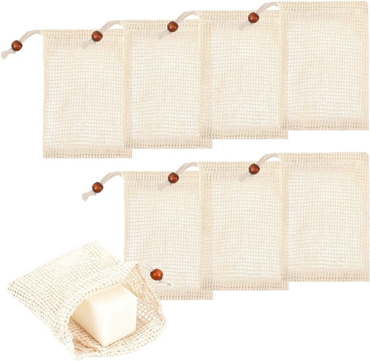 Zeepzakjes 9 cm x 14 cm - ademend sisal katoen - huidvriendelijk - snel schuimend voor gezichtsreiniging - ShopVlot