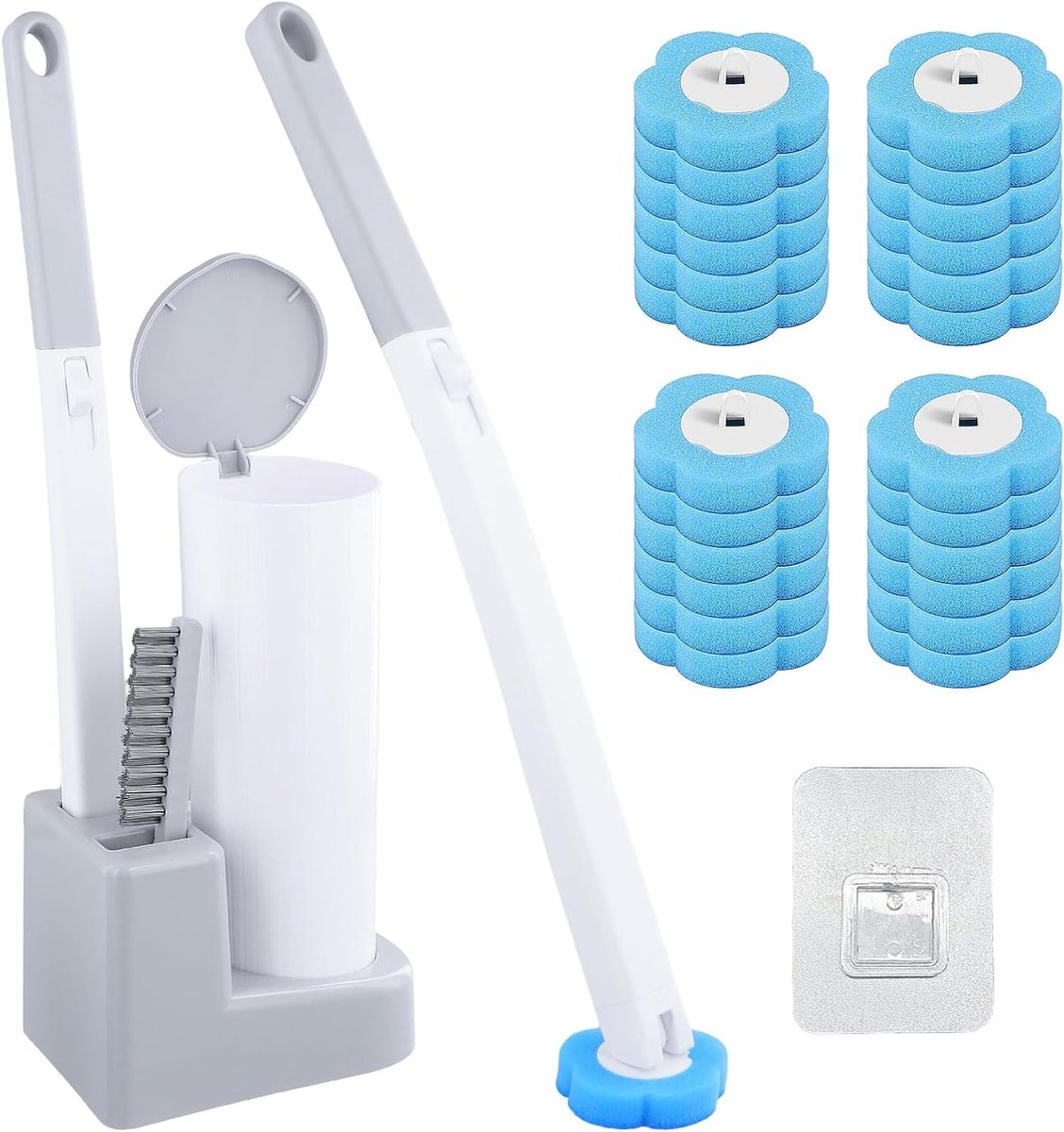 Wandreinigingssysteem voor Badkamer met Lang Handvat en 24 Wegwerp Sponsjes, Ideaal voor Toilet en Muren Schoonmaken