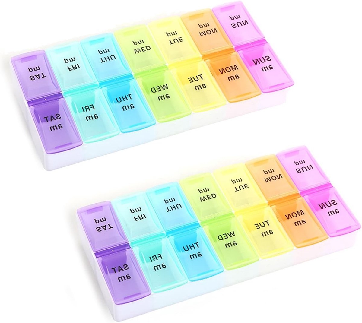 Pillendoos voor 7 Dagen met 2 Compartimenten en Engelse Herinnering voor Vitaminen en Visolie, Ideaal voor Organisatie en Opslag van Medicijnen