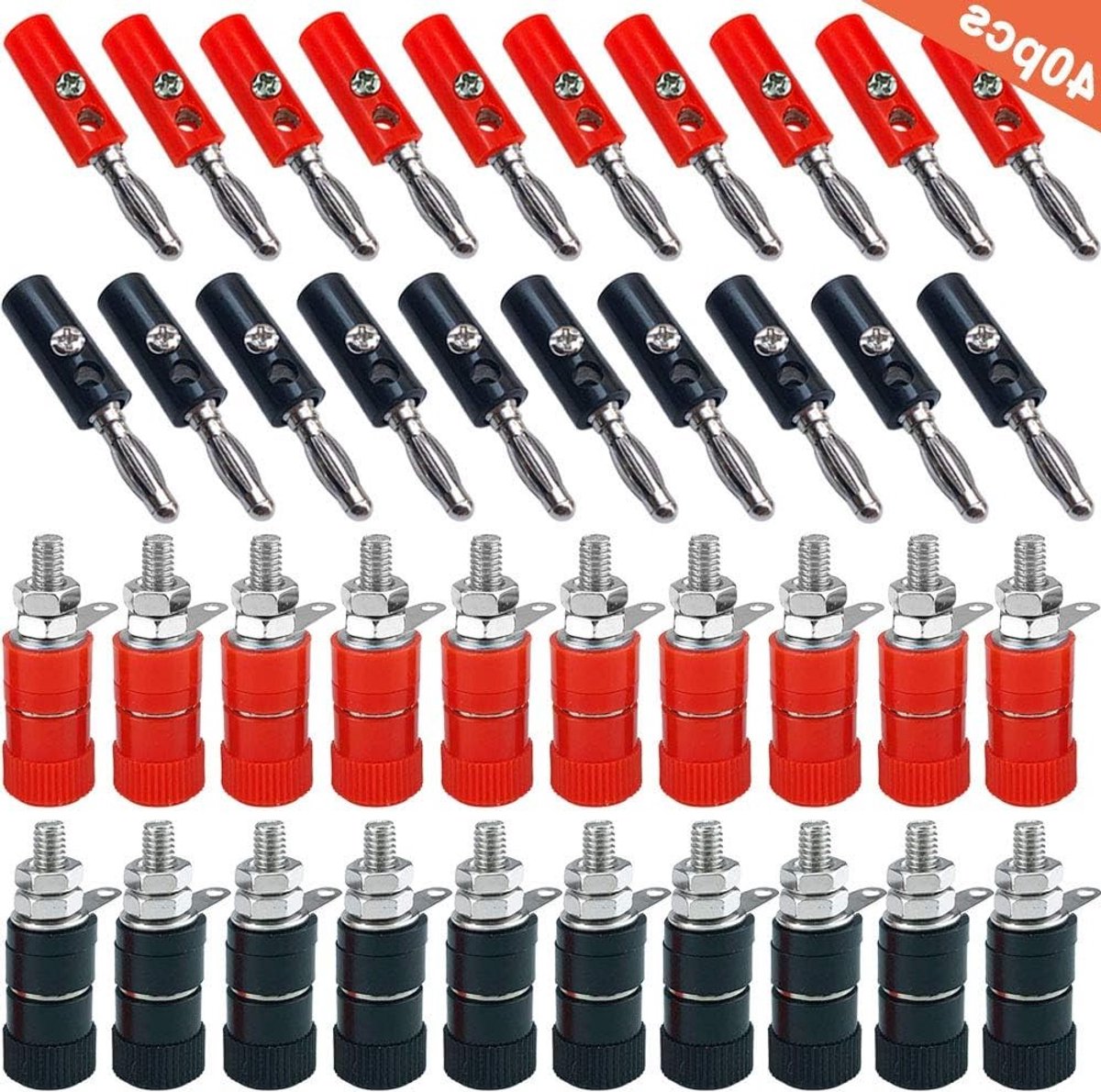 Premium 4mm Banana Plug Socket Connector Kit met 20 Nickel Plated Banana Plugs en 20 Binding Post Terminals voor Speakers en Audio/Video Systemen