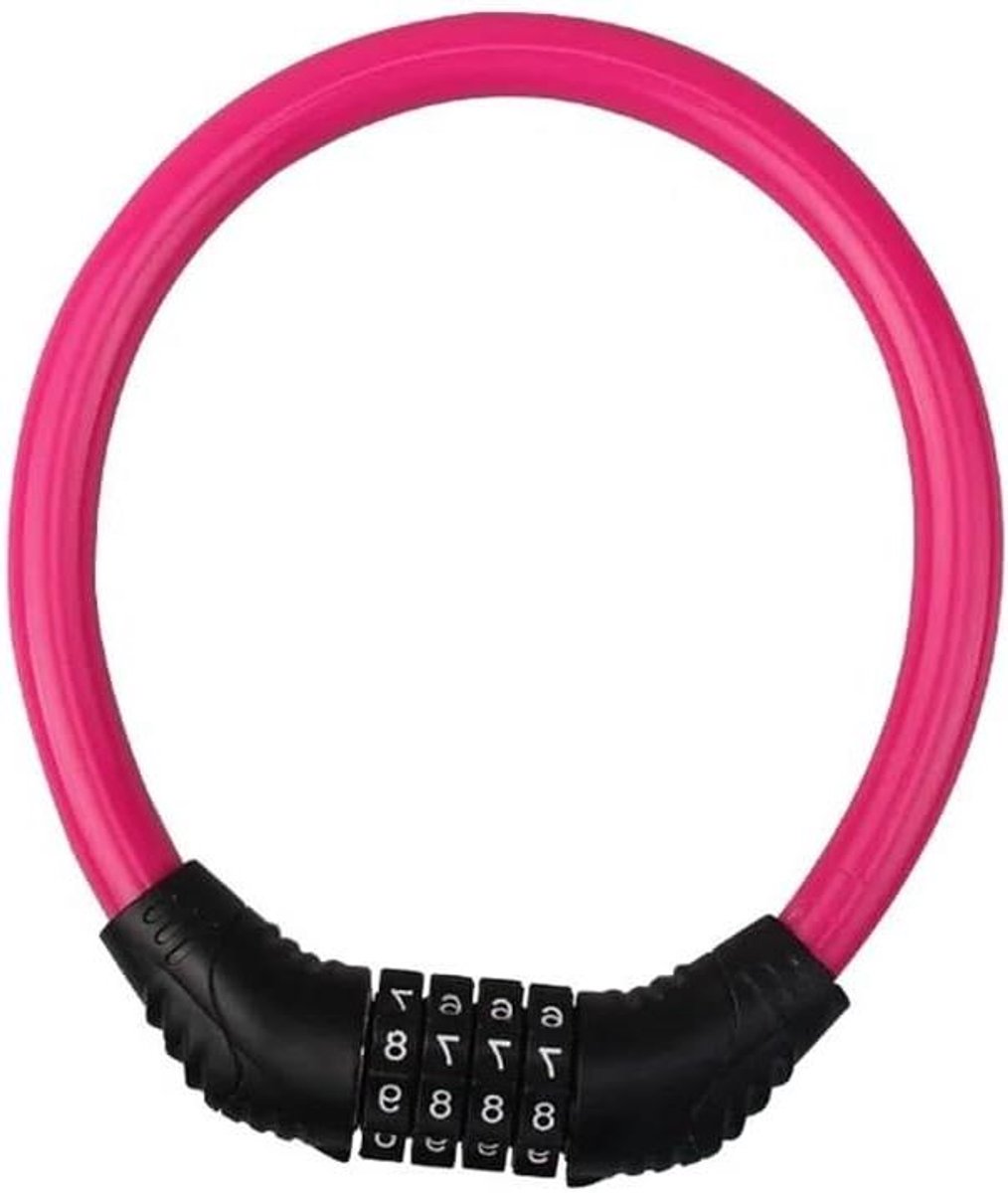 Fietsslot Wachtwoord - Touw Staaldraad - Fiets Beveiligen - 4-Cijferig Combinatieslot - 14.5 x 12.5 cm - Rood