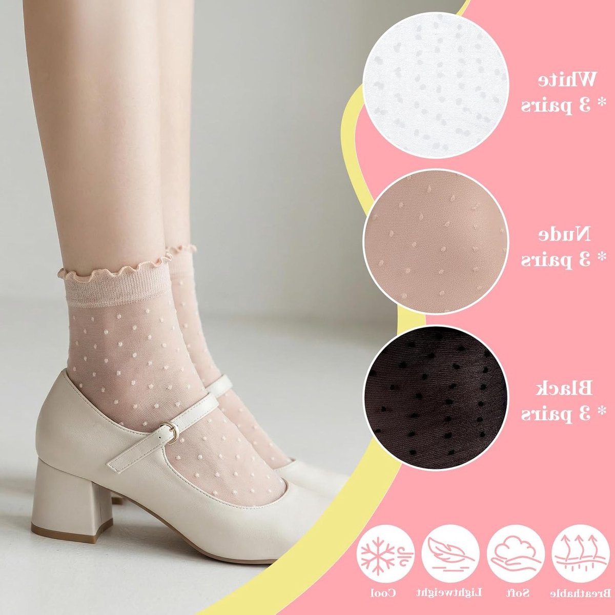 9 Paar Transparante Nylon Kousen voor Dames, Ademend en Comfortabel voor Elke Dag, Fijne Enkelsokken met Dots