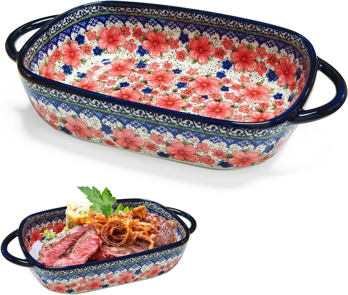 Rechthoekige keramische ovenschotel voor lasagne met handvatten - 23,5 x 13 x 5 cm, ideaal voor ovengerechten, keramiek, keukenaccessoires