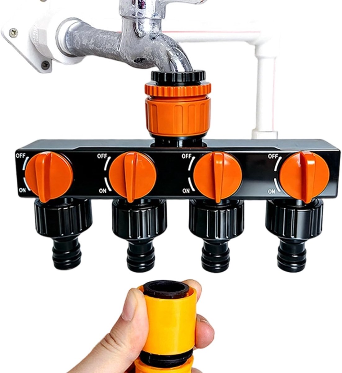 Slang Splitter - Waterverdeler - Meerdere zones besproeien - Onafhankelijke controle - 4 uitgangen - Oranje zwart