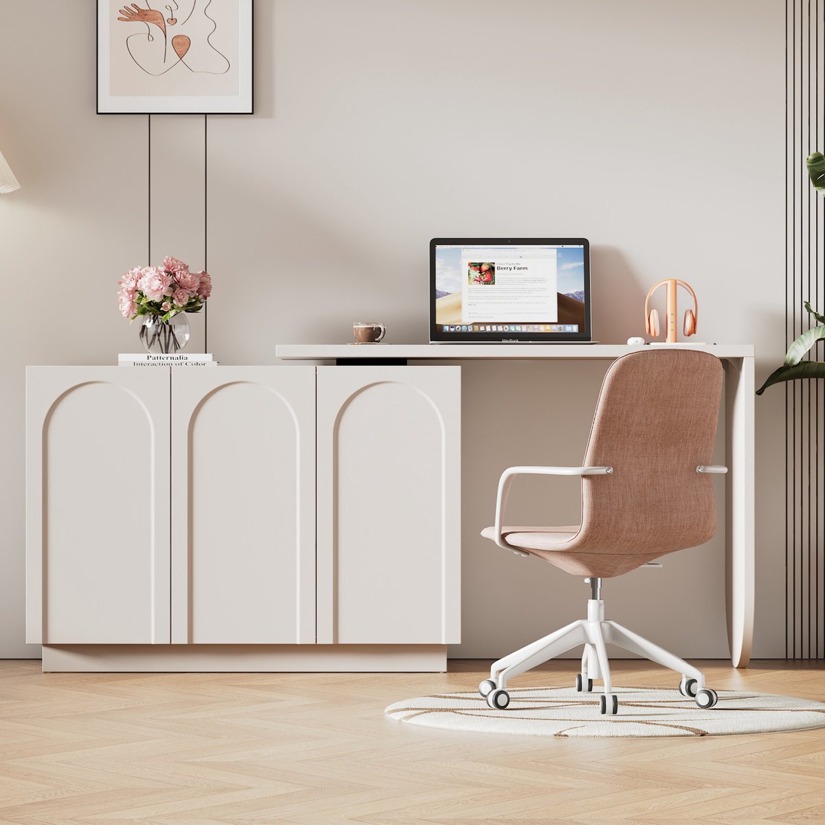 FloraGrace Bureau - Draaibaar L Vormig Hoekbureau Met Opbergkast - Ruimtebesparend Voor Kantoor En Werkkamer - MDF - 170x38,5x75 Cm - Wit