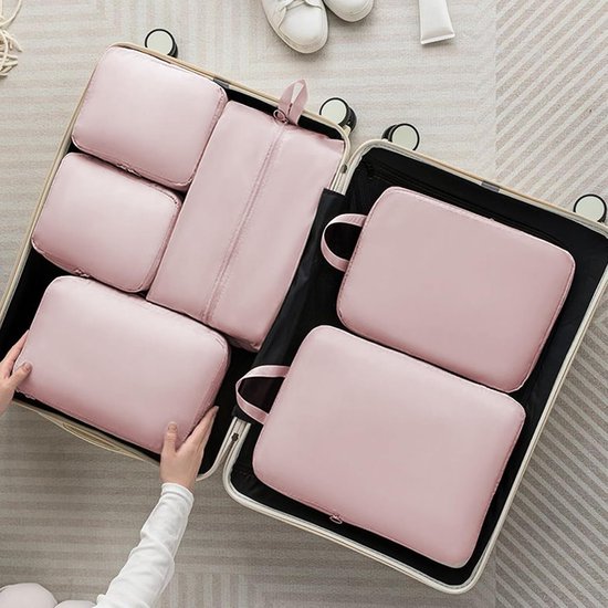 Compressie Verpakking Kubussen - Reis Opbergzakken - Bagage Organiseren - Ruimtebesparend Ontwerp - 6 Stuks Set - Roze — afbeelding 3