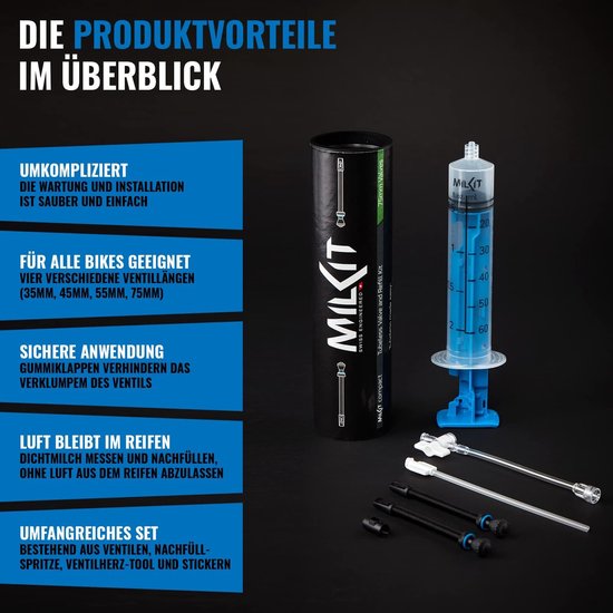 Tubeless Kit - Banden Monteerset - Fietsbanden Vullen - Schoon Melk Injecteren - 55mm - Zwart — afbeelding 5