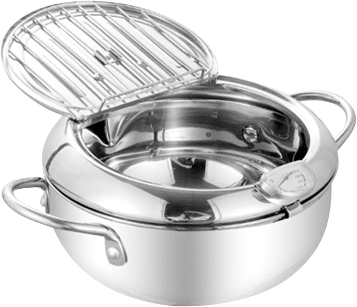 Roestvrijstalen Frituurpan Kookpot met Mand Lekkere Maaltijden Bereiden Nauwkeurige Temperatuurregeling 24.9 cm Breed Zilver