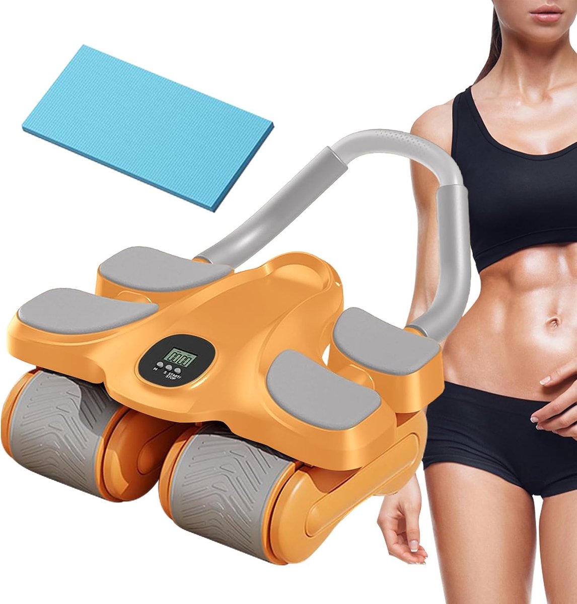 Buikwiel Trainer - Buikroller Elleboogsteun - Spierversterking Romp - Vier Wiel Stabiliteit - 37 x 29 x 17.5 cm - Oranje